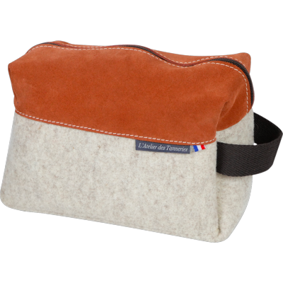 Trousse de Toilette en Feutre de Laine et Cuir Velours