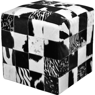 Pouf carré Peau de Vache Patchwork Noir et Blanc