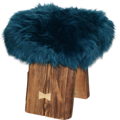 Tabouret en bois Madrier et peau de mouton