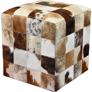 Pouf carré Peau de Vache Patchwork Marron