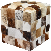 Pouf carr Peau de Vache Patchwork Marron