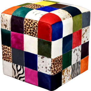 Pouf carré Peau de Vache Patchwork Multicolore