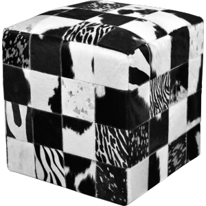 Pouf carré Peau de Vache Patchwork Noir et Blanc