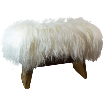 Banc en bois Madrier et peau de mouton Islandais