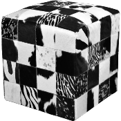 Pouf carr Peau de Vache Patchwork Noir et Blanc