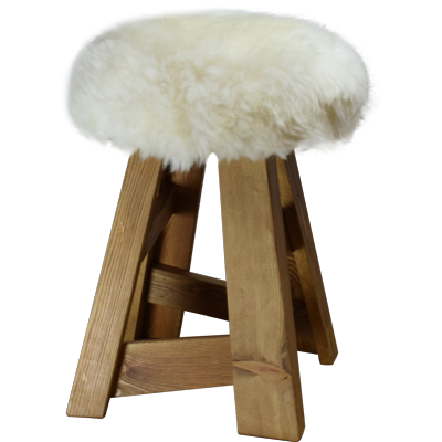 Tabouret en bois Mélèze et Peau de Mouton