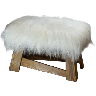 Banc en bois Mélèze et peau de mouton Islandais